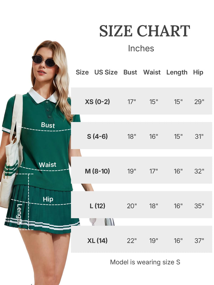 IUK Womens 2 Piece Tennis Skirt Set Polo Pleated Skort with Pockets Golf Pickleball Badminton Athletic Workout Outfit
