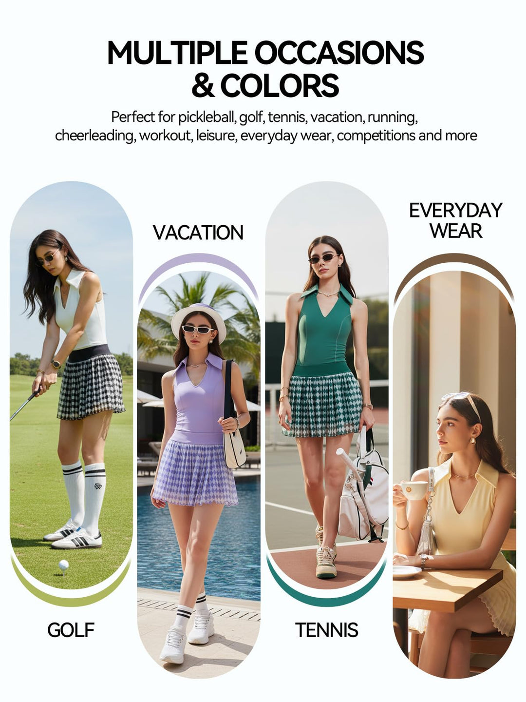 IUK Women 2 Piece Tennis Skirt Set, Tennis Dress Sleeveless Top Golf Outfit Pickleball Athletic Dress with 4 Pockets