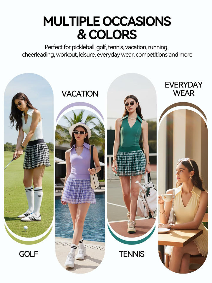 IUK Women 2 Piece Tennis Skirt Set, Tennis Dress Sleeveless Top Golf Outfit Pickleball Athletic Dress with 4 Pockets