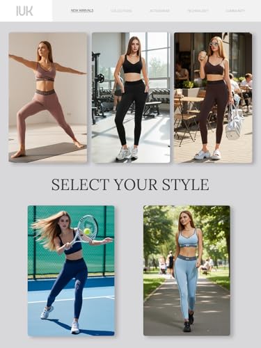 IUK Women’s 2 Piece Workout Sets Sports Bra High Waisted Leggings Yoga Pilates Outfits Adjustable Strap Athletic Gym Clothes