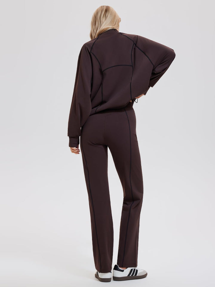 IUK Women’s 2 Piece Athleisure Lounge Set, Oversized Zip Up Jacket &amp; High Waisted Straight Leg Pants, Matching Outfit