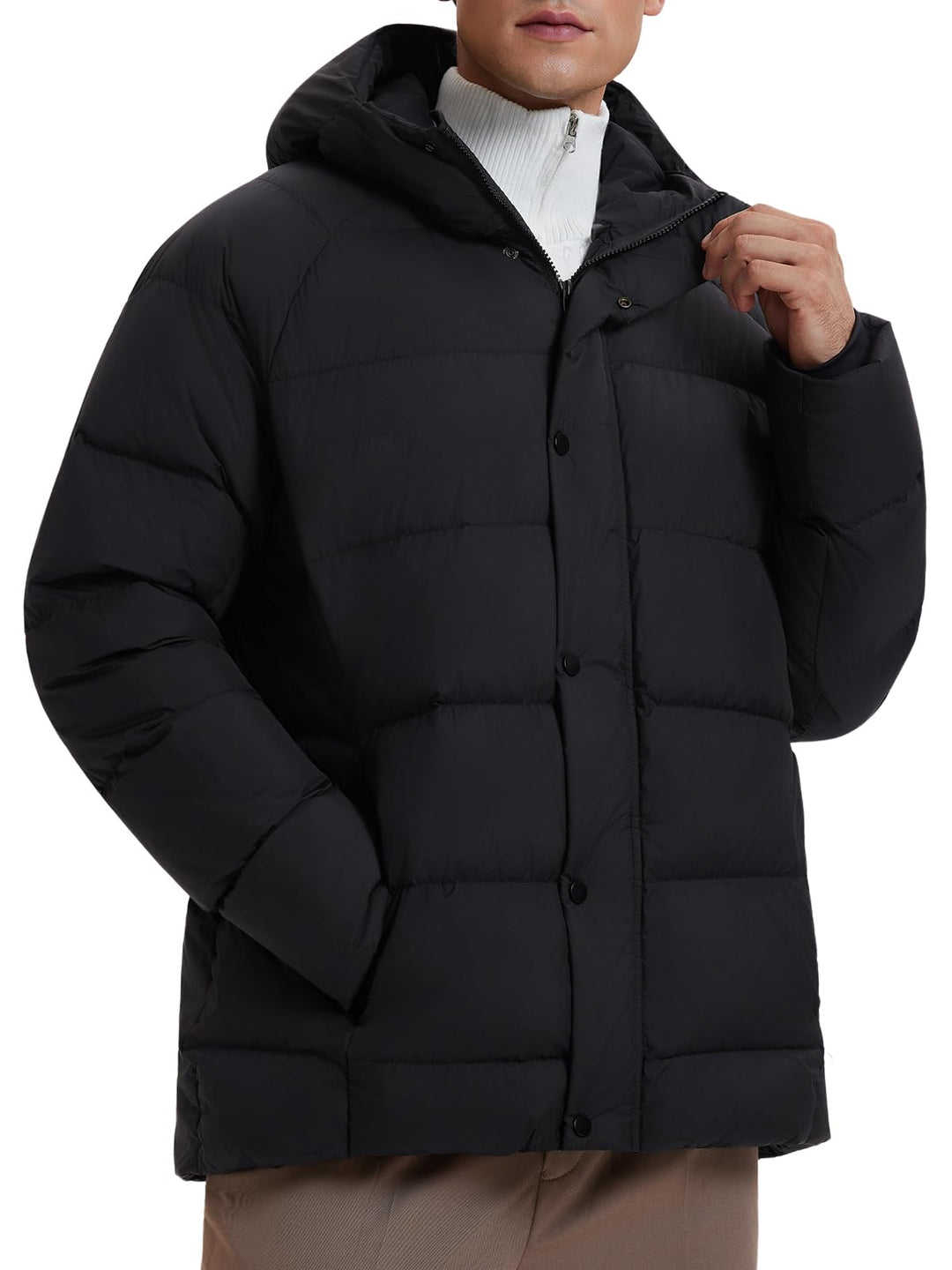 IUK 800 Fill Short Down Puffer Jacket, Relaxed Fit Lightweight Ski Winter Jacket &amp; Coat Snap Button Puffy Cropped Outerwear