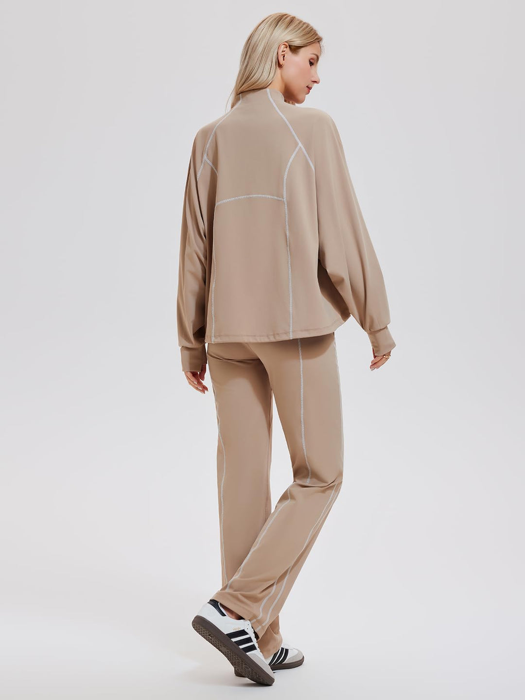 IUK Women’s 2 Piece Athleisure Lounge Set, Oversized Zip Up Jacket &amp; High Waisted Straight Leg Pants, Matching Outfit
