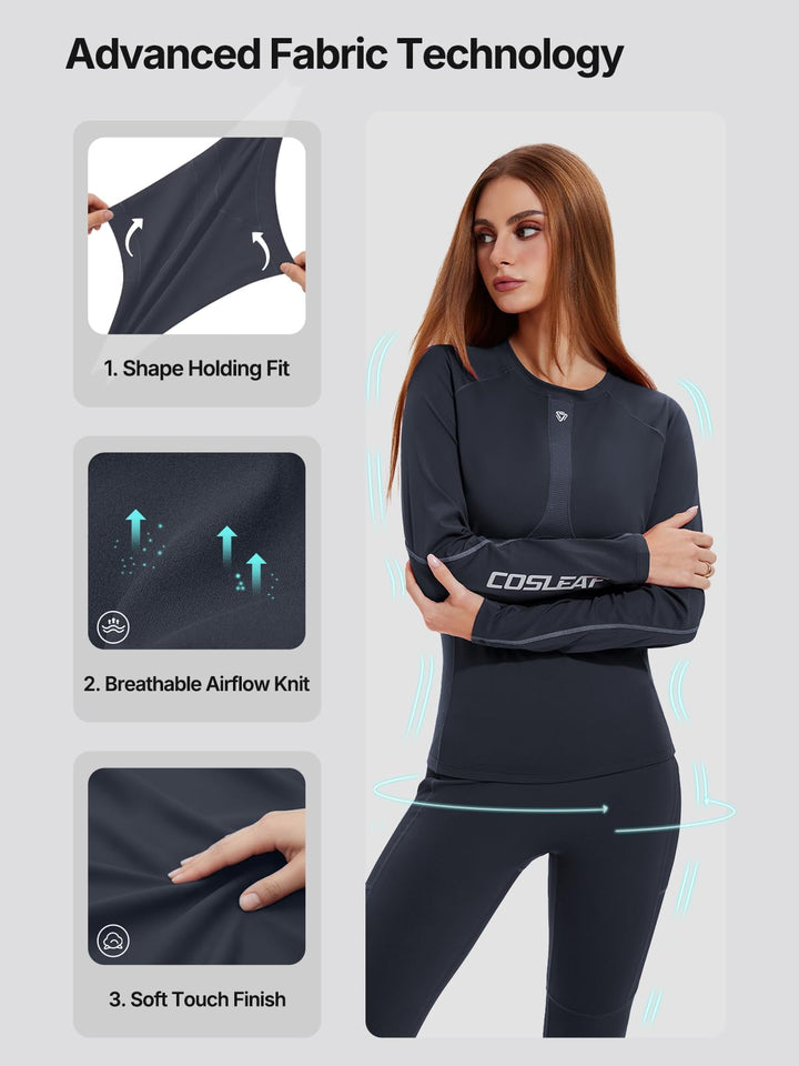 IUK Workout Sets for Women 2 Piece, Compression Running Set with Pockets Cool Dry Base Layer Long Sleeve Gym Track Suits