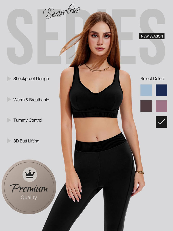 IUK Workout Sets for Women 2 Piece Matching Set, V Neck Bra Leggings with Pockets, Winter Gym Travel Outfits Yoga Lounge Fall