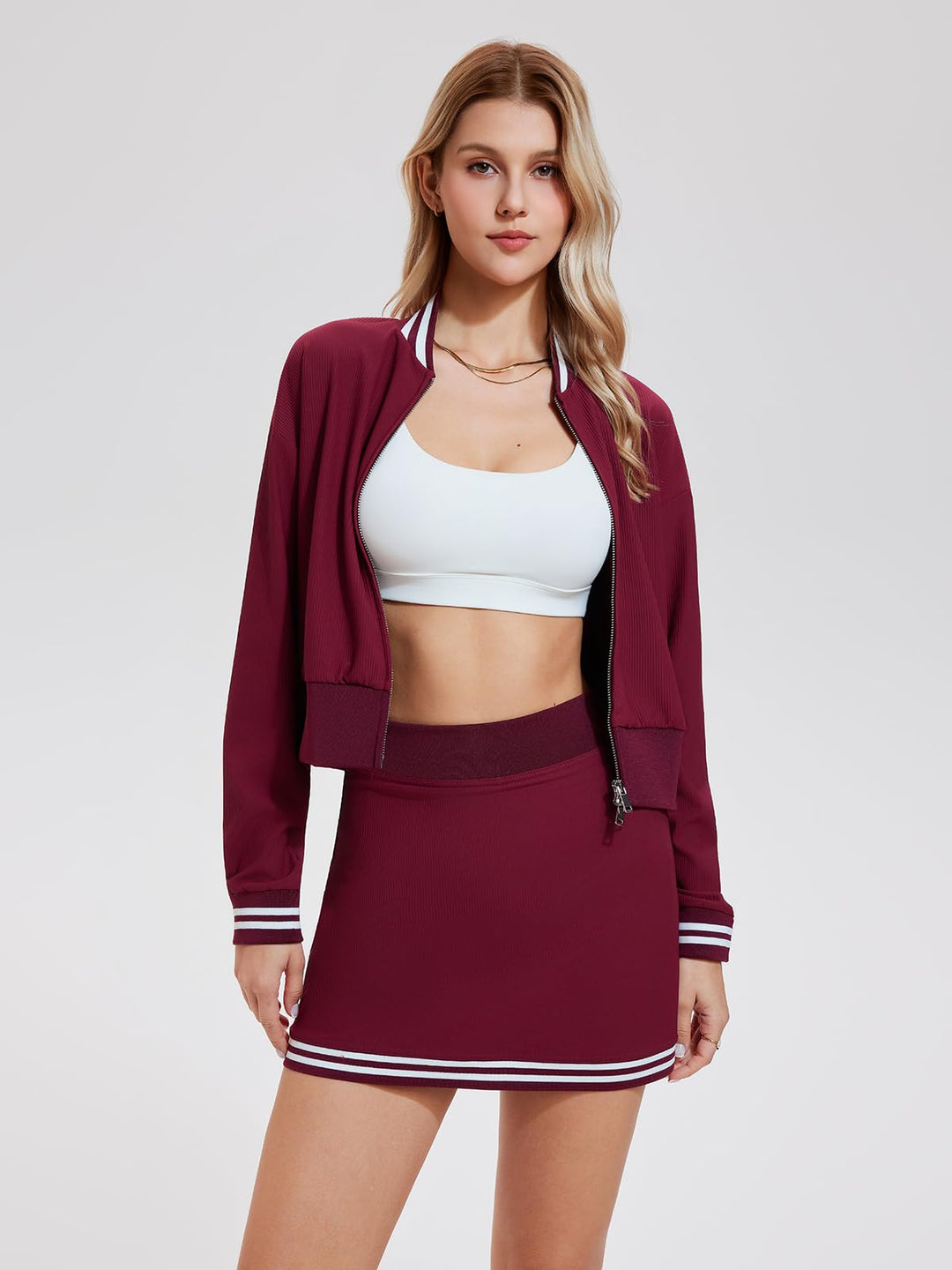 IUK Women’s 2 Piece Tennis Skirt Tracksuit Set, Y2K Jacket &amp; Mini Skirt Skort Athletic Outfit for Pickleball Golf