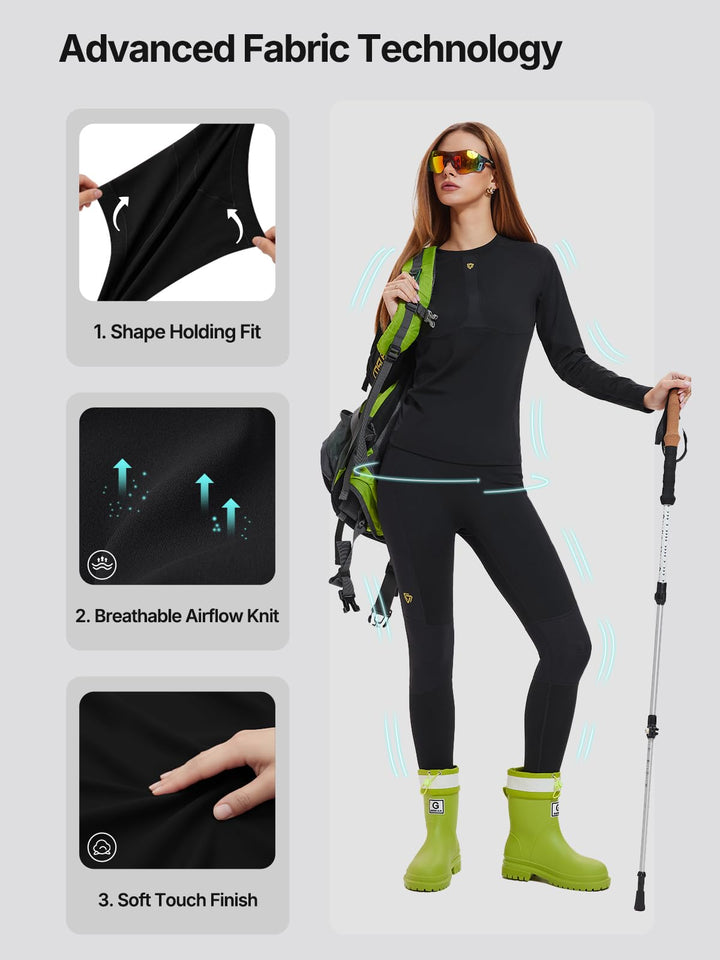 IUK Workout Sets for Women 2 Piece, Compression Running Set with Pockets Cool Dry Base Layer Long Sleeve Gym Track Suits