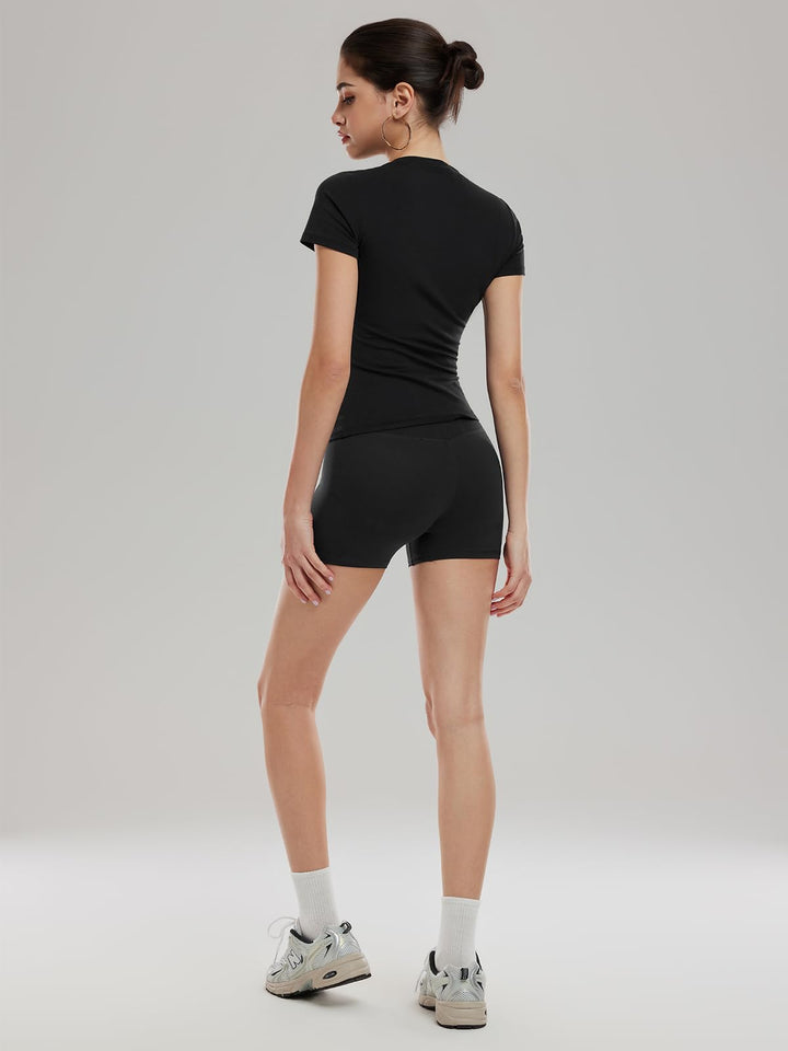 Women’s 2 Piece Workout Set, Slim Fit Crew Neck T Shirt &amp; High Waisted 4 Inch Athletic Shorts, Matching Activewear Outfit