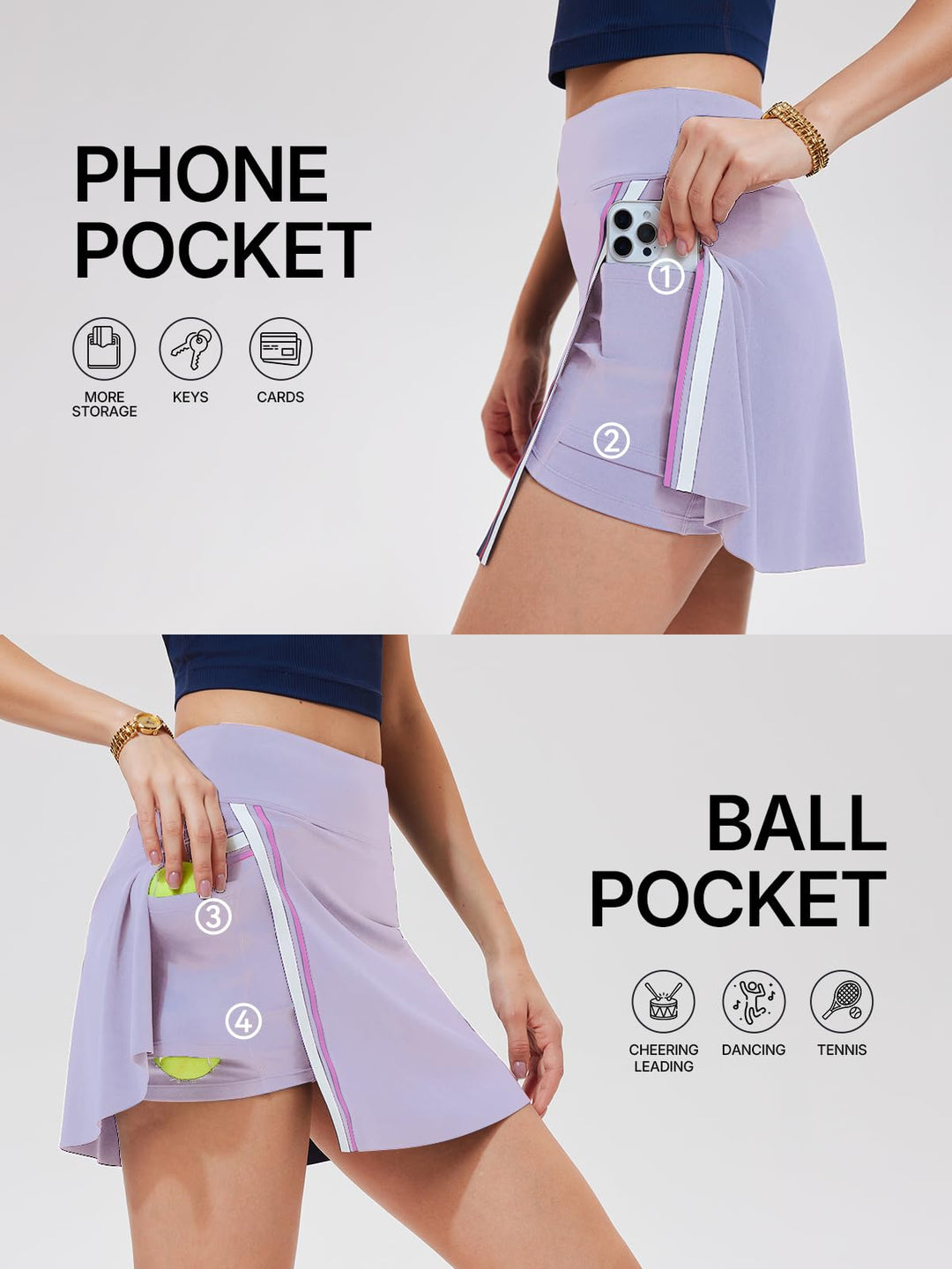 Women’s 2 Piece Tennis Skirt Set Athletic Side Slit Skort with 4 Pockets &amp; Padded Racerback Crop Top for Pickleball Golf