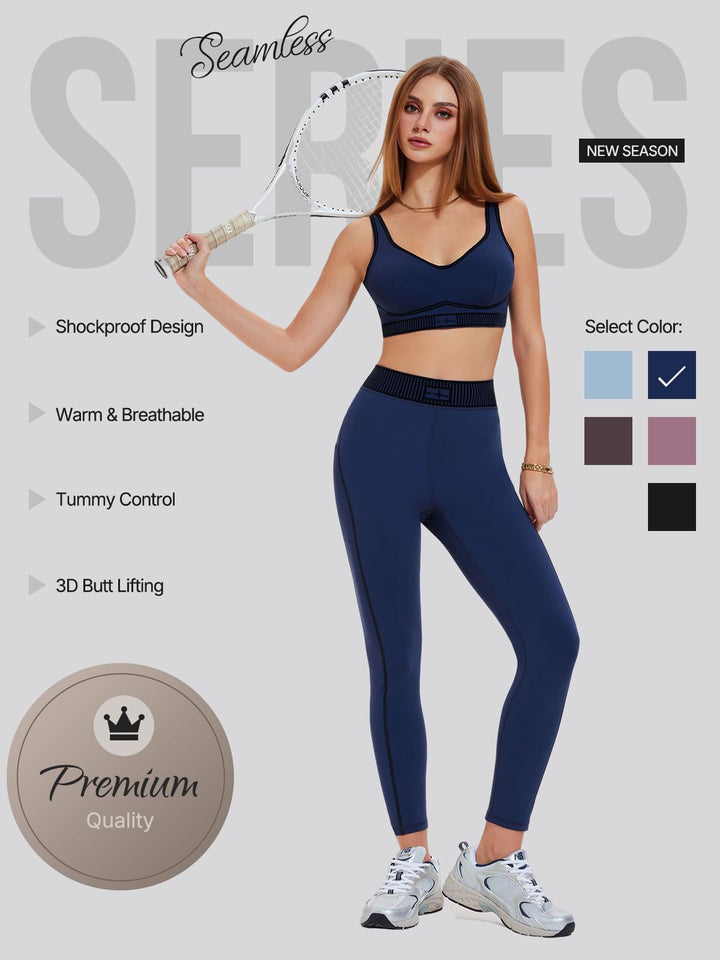 IUK Workout Sets for Women 2 Piece Matching Set Sport Plunge V Neck Bra Legging with Pockets Gym Travel Outfits Yoga Athletic