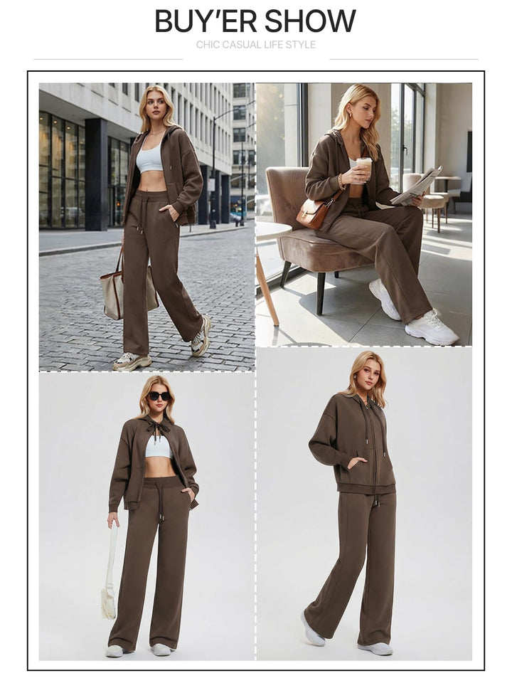 IUK Tall Women Oversized Sweatsuit Matching 2 Piece Set Fleece Tracksuit, Winter Lounge Airport Outfit (Runs Large)