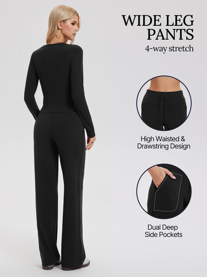 Womens Henley Y2K Lounge Sets 2 Piece Outfit Airport Travel Tracksuit Sweatsuit Outfits Tall Matching Set High Waist Pants