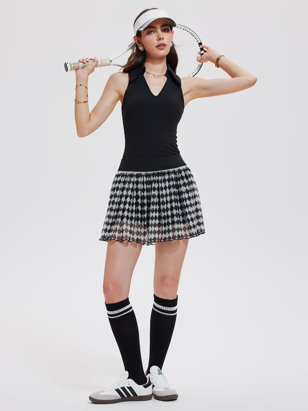 IUK Women 2 Piece Tennis Skirt Set, Tennis Dress Sleeveless Top Golf Outfit Pickleball Athletic Dress with 4 Pockets