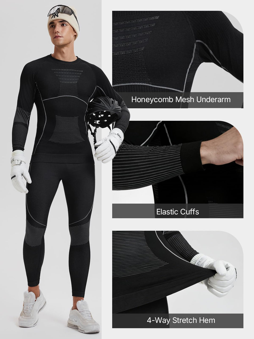 IUK Two Piece 7% Merino Wool Blend Base Layer Set Thermal Underwear Skiing Cold Weather Quick-Dry Moisture Wicking Breathable