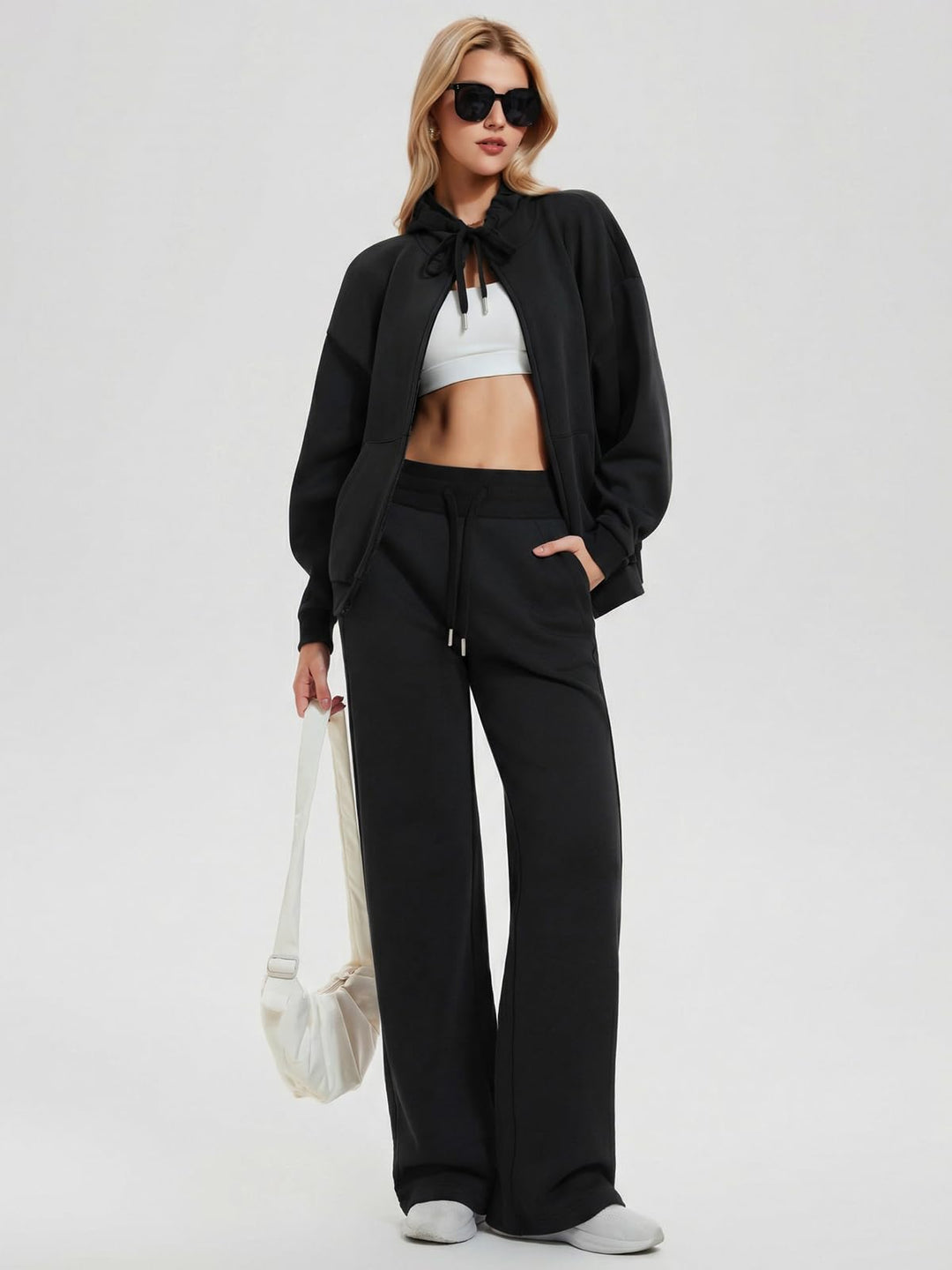 IUK Tall Women Oversized Sweatsuit Matching 2 Piece Set Fleece Tracksuit, Winter Lounge Airport Outfit (Runs Large)