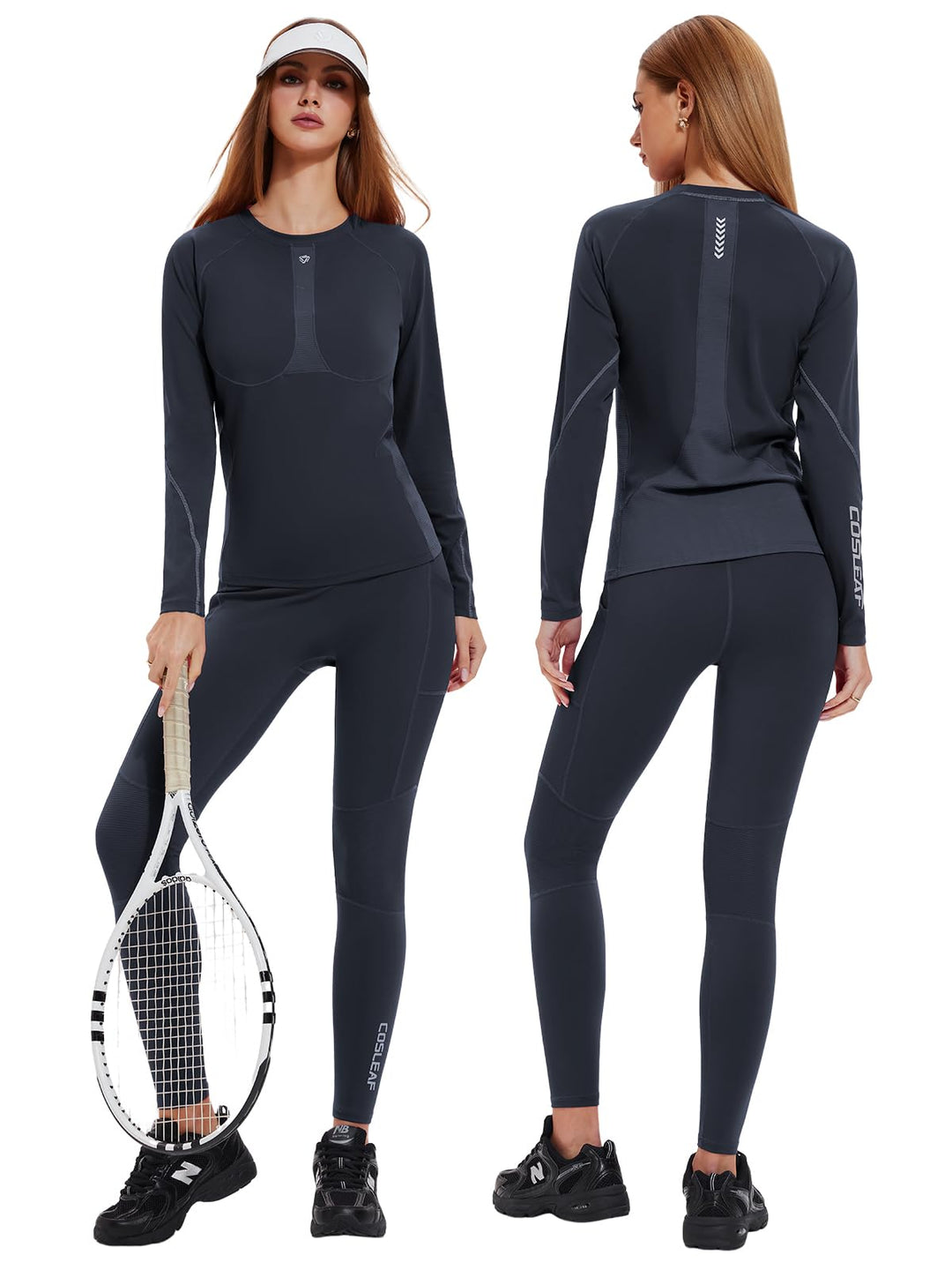 IUK Workout Sets for Women 2 Piece, Compression Running Set with Pockets Cool Dry Base Layer Long Sleeve Gym Track Suits