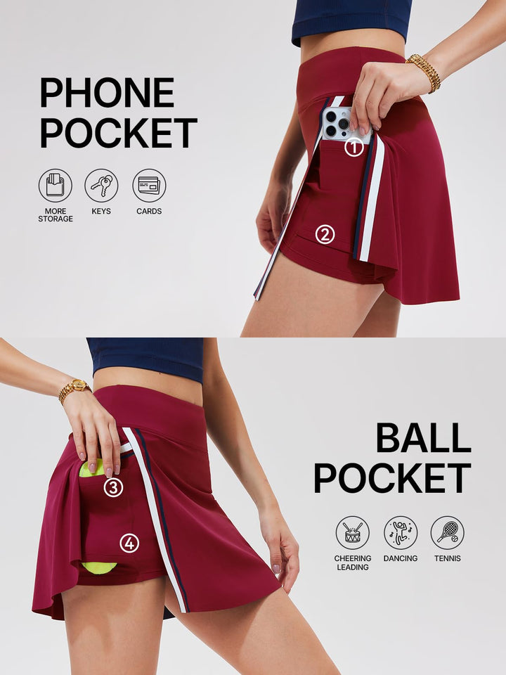 Women’s 2 Piece Tennis Skirt Set Athletic Side Slit Skort with 4 Pockets &amp; Padded Racerback Crop Top for Pickleball Golf