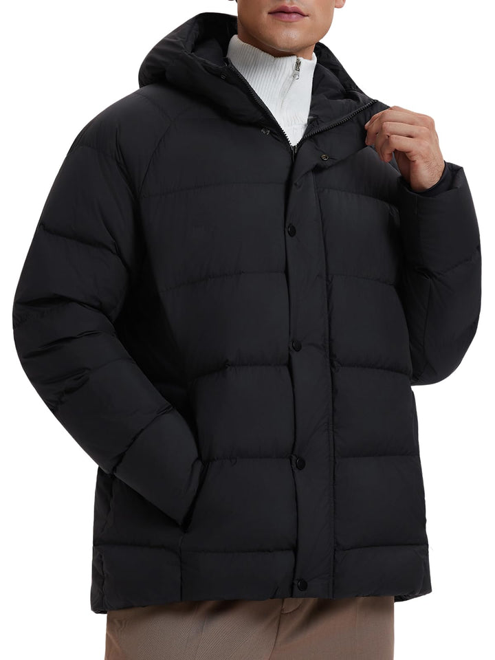 IUK 800 Fill Short Down Puffer Jacket, Relaxed Fit Lightweight Ski Winter Jacket &amp; Coat Snap Button Puffy Cropped Outerwear