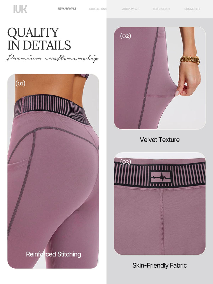 IUK Workout Sets for Women 2 Piece Matching Set Sport Plunge V Neck Bra Legging with Pockets Gym Travel Outfits Yoga Athletic
