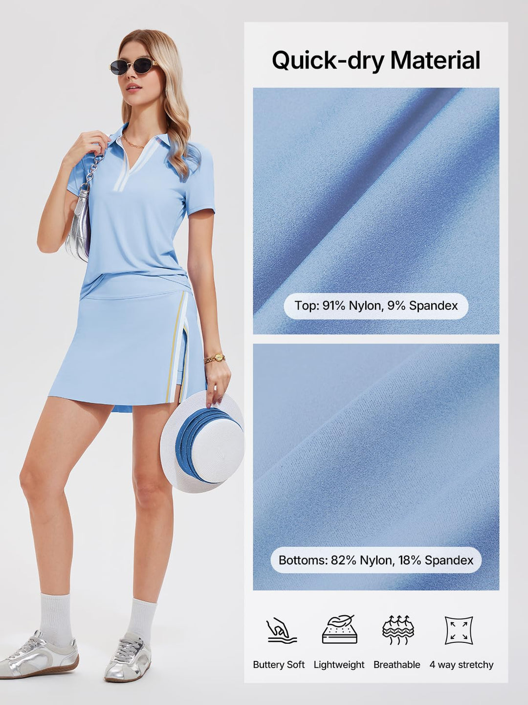 Women’s 2 Piece Tennis Skirt Set Colorblock V Neck Polo &amp; High Waisted Side Slit Skort Athletic Outfit for Pickleball Golf